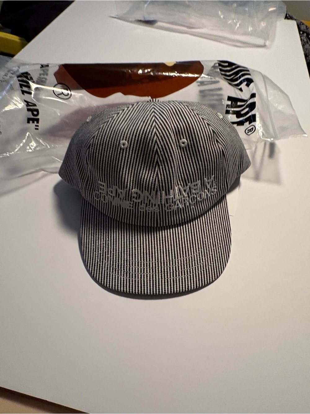 Comme des Garcons x A Bathing Ape Black and White Pinstripe Baseball Cap